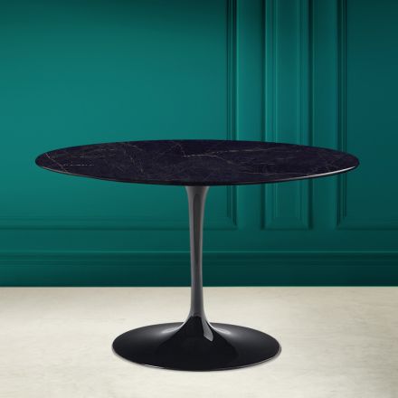Table Tulipe Saarinen H 73 Ronde en Céramique Noir Laurent Made in Italy - Scarlet Viadurini