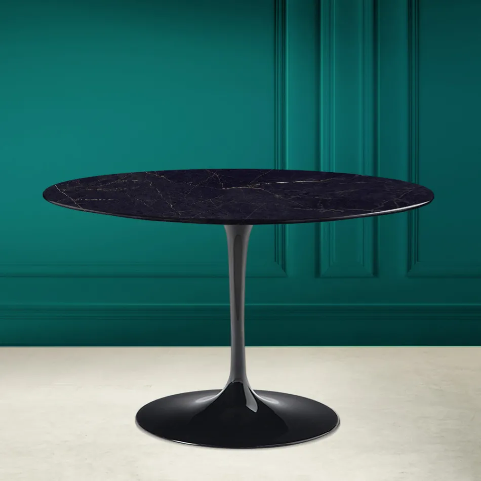 Table Tulipe Saarinen H 73 Round Ceramic Noir Laurent Made in Italy - Scarlet Viadurini