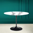 Table Tulipe Saarinen H 73 Rond Céramique Statuario Altissimo Made in Italy - Ecarlate Viadurini