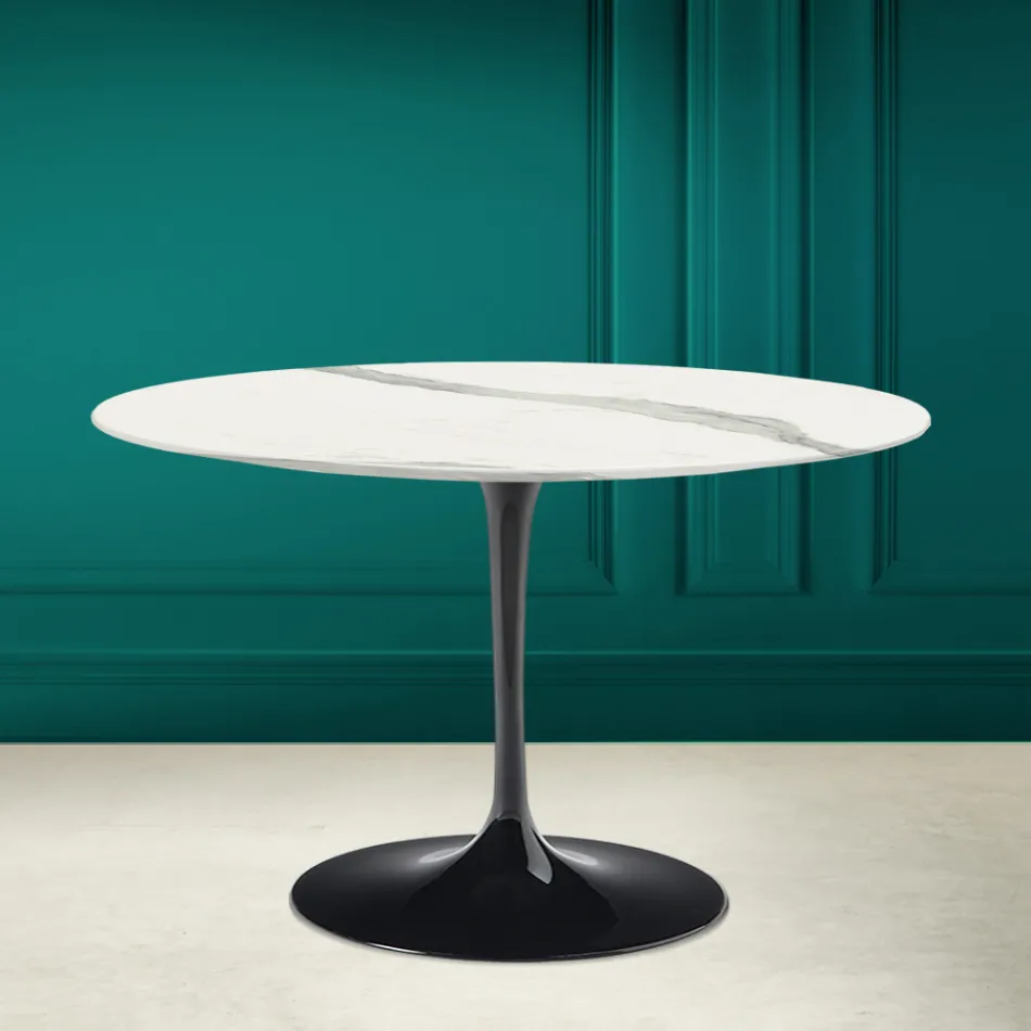Table Tulipe Saarinen H 73 Rond en Céramique Statuaire Pleine Veine Made in Italy - Ecarlate Viadurini
