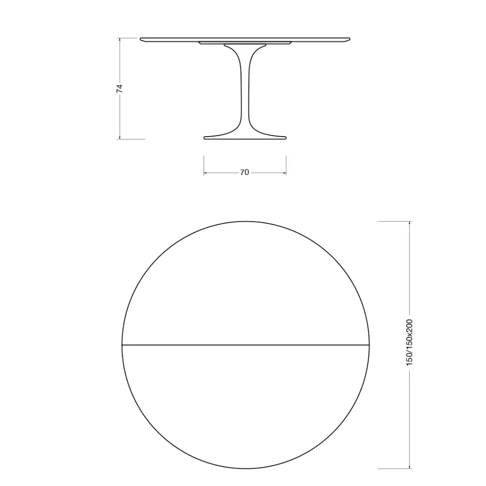 Table Saarinen Tulip H 74 extensible en stratifié liquide noir, fabriquée en Italie - Scarlet Viadurini