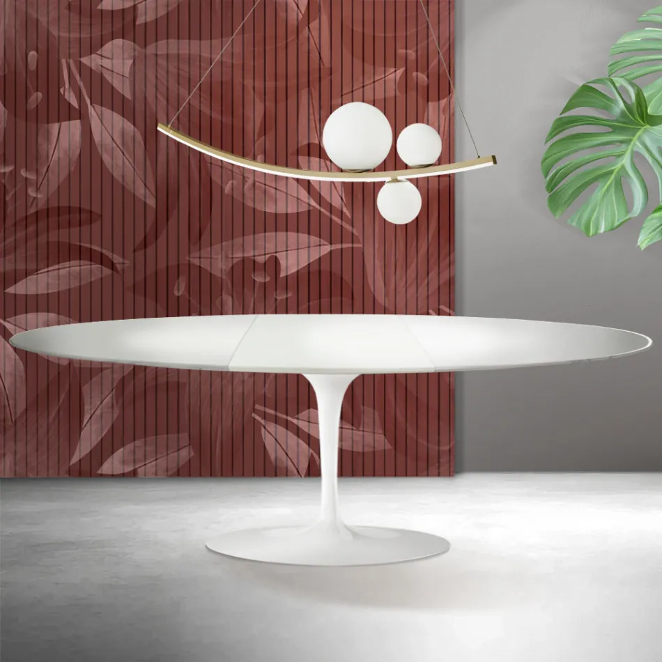 Table Saarinen Tulip H 74 cm extensible en céramique Florim blanche - Écarlate Viadurini