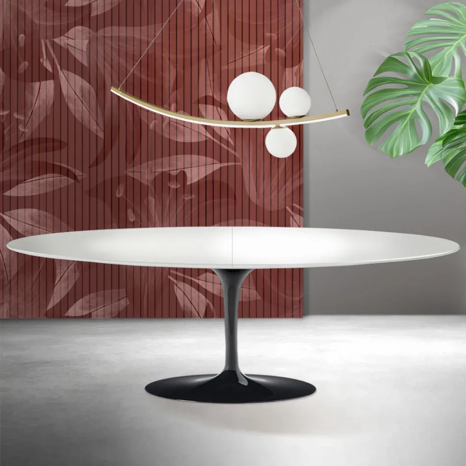 Table Saarinen Tulip H 74 cm extensible en céramique Florim blanche - Écarlate Viadurini