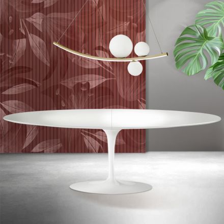 Table Saarinen Tulip H 74 cm extensible en céramique Florim blanche - Écarlate Viadurini