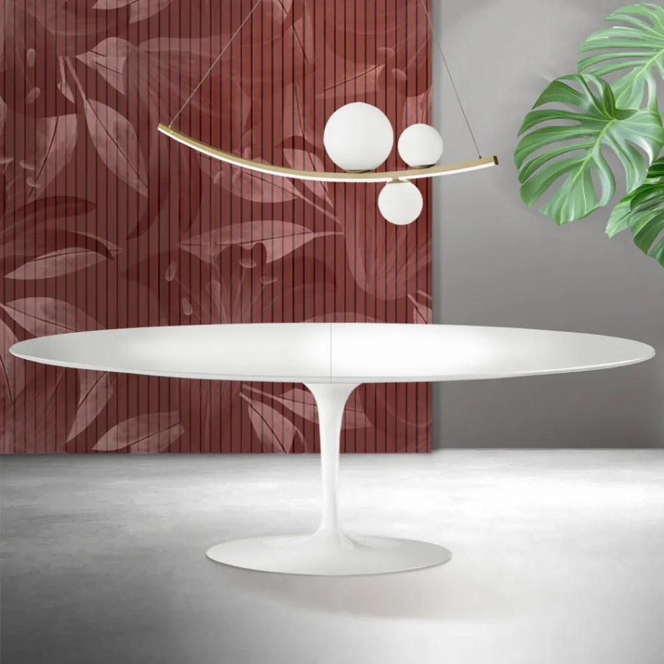 Table Saarinen Tulip H 74 cm extensible en céramique Florim blanche - Écarlate Viadurini