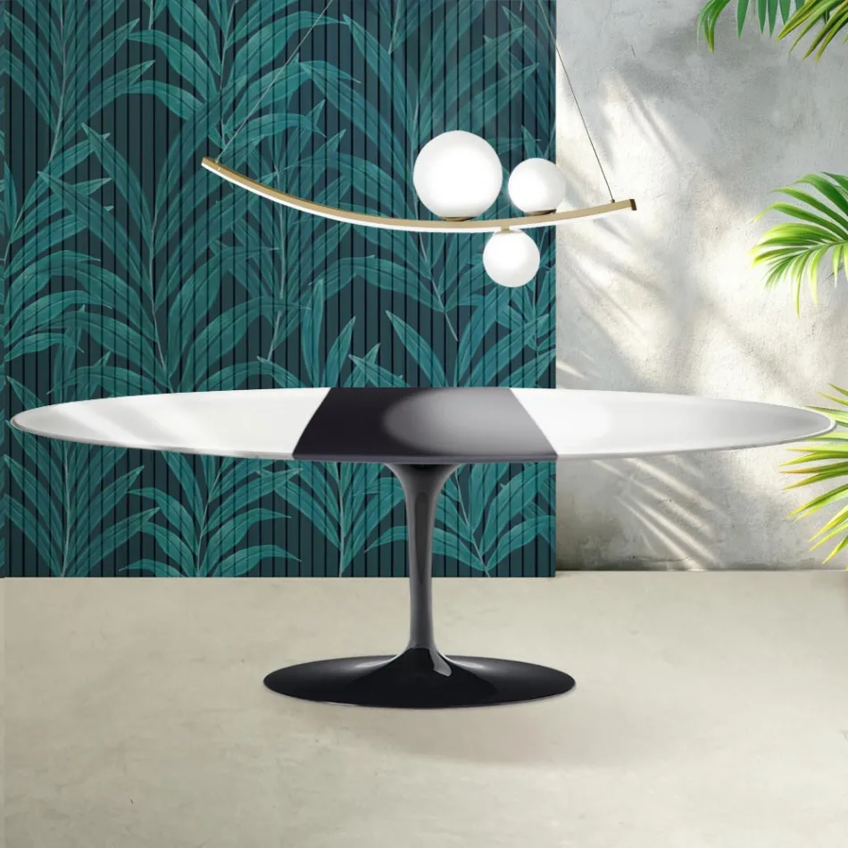 Table Saarinen Tulip H 74 cm extensible en céramique Florim blanc brillant - écarlate Viadurini