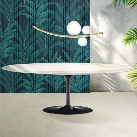 Table Saarinen Tulip H 74 cm extensible en céramique brillante Florim Calacatta Gold - Écarlate Viadurini