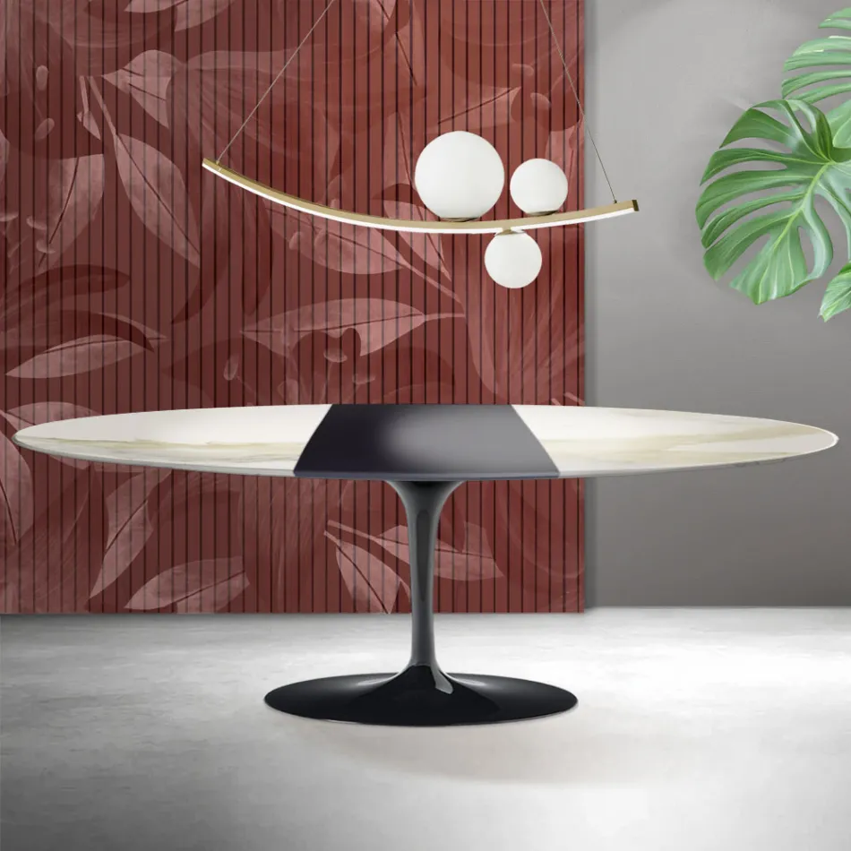 Table Saarinen Tulip H 74 cm extensible en céramique mate Florim Calacatta Gold - Écarlate Viadurini