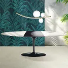 Table Saarinen Tulip H 74 cm extensible en céramique brillante Florim Statuario - Écarlate Viadurini