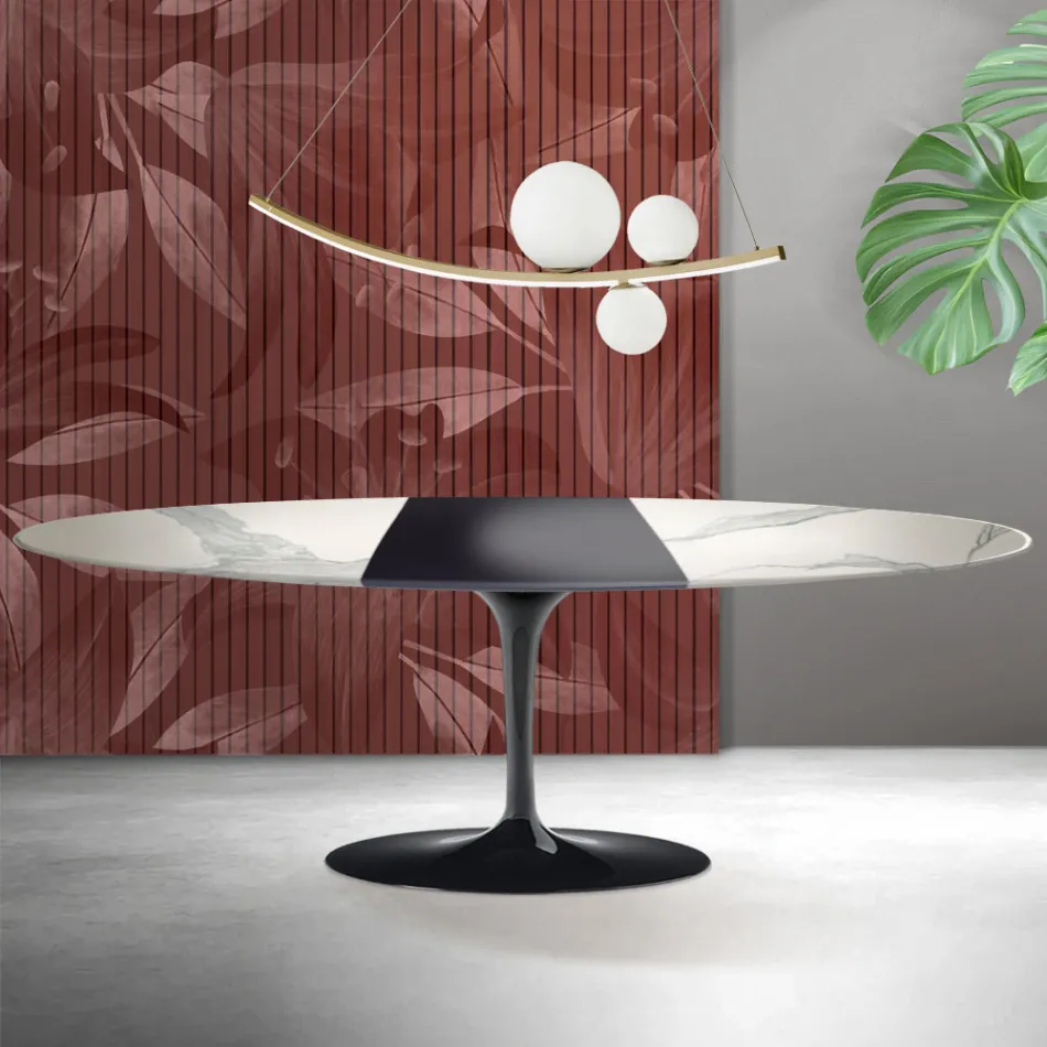 Table Saarinen Tulip H 74 cm extensible en céramique mate Florim Statuario - Écarlate Viadurini