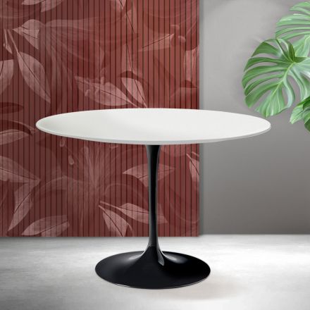 Table Tulipe Saarinen H 74 cm en céramique Florim blanc mat - Écarlate Viadurini