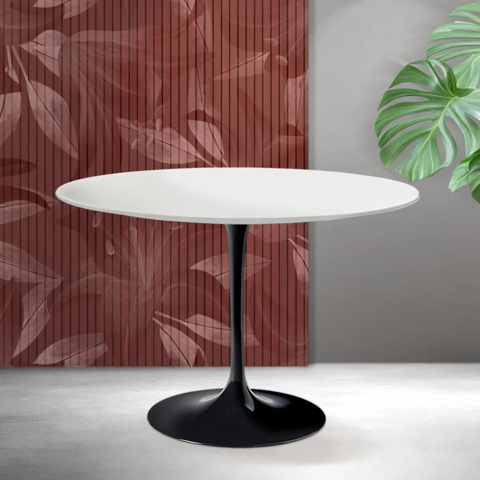 Table Tulipe Saarinen H 74 cm en céramique Florim blanc mat - Écarlate Viadurini