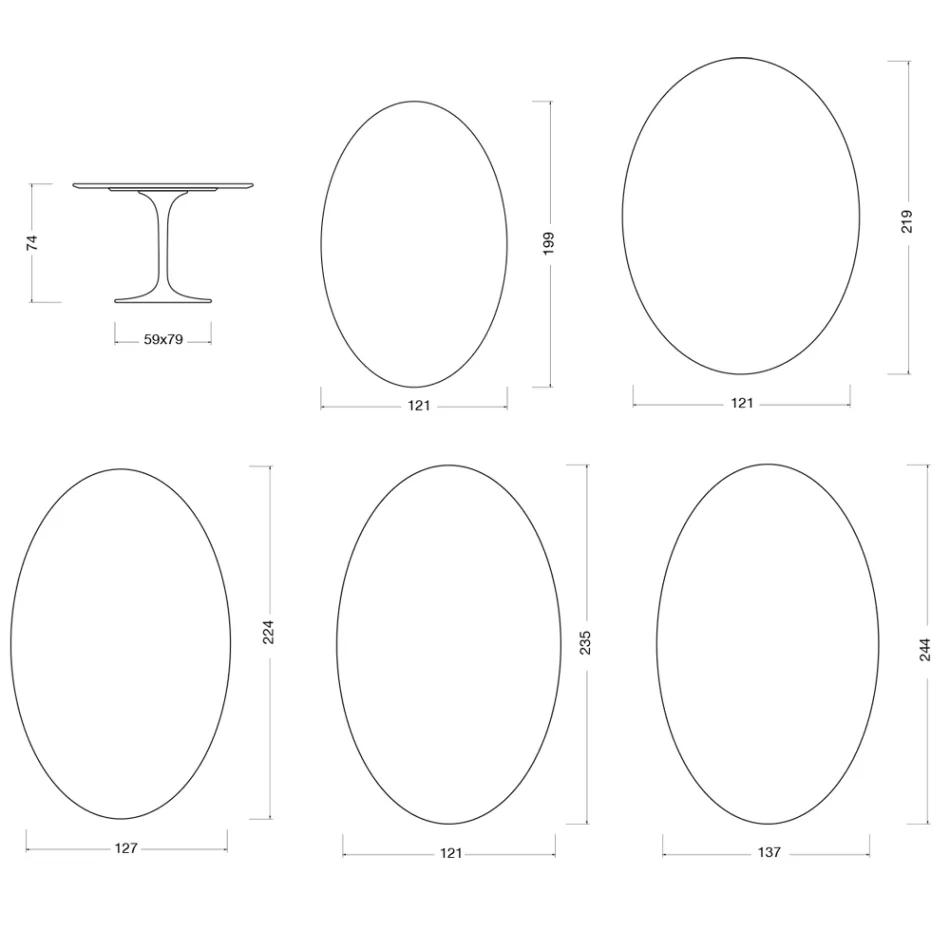 Table Saarinen Tulipe H 74 cm en céramique Florim blanche - Écarlate Viadurini