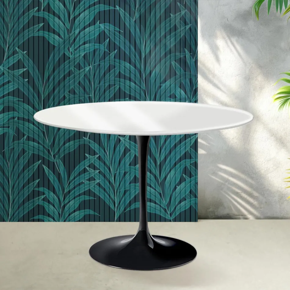 Table Tulipe Saarinen H 74 cm en céramique Florim blanc brillant - Écarlate Viadurini