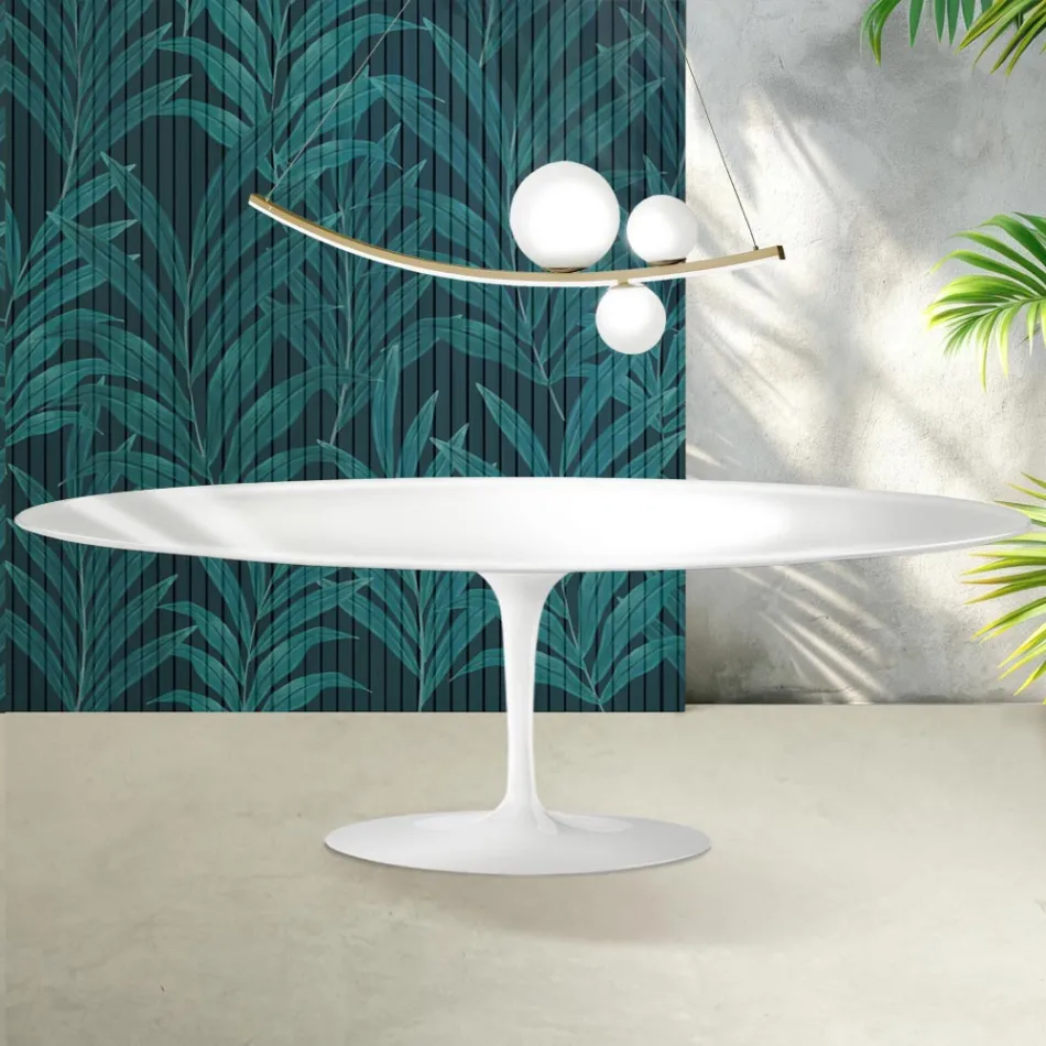 Table Tulipe Saarinen H 74 cm en céramique Florim blanc brillant - Écarlate Viadurini