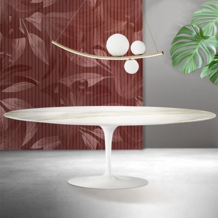 Table Tulipe Saarinen H 74 cm en céramique mate Florim Calacatta Gold - Écarlate Viadurini