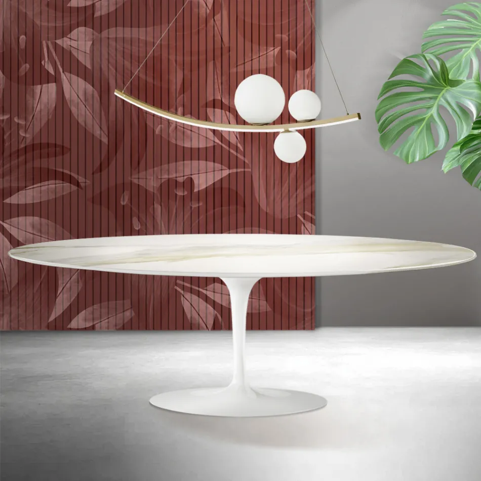 Table Tulipe Saarinen H 74 cm en céramique mate Florim Calacatta Gold - Écarlate Viadurini