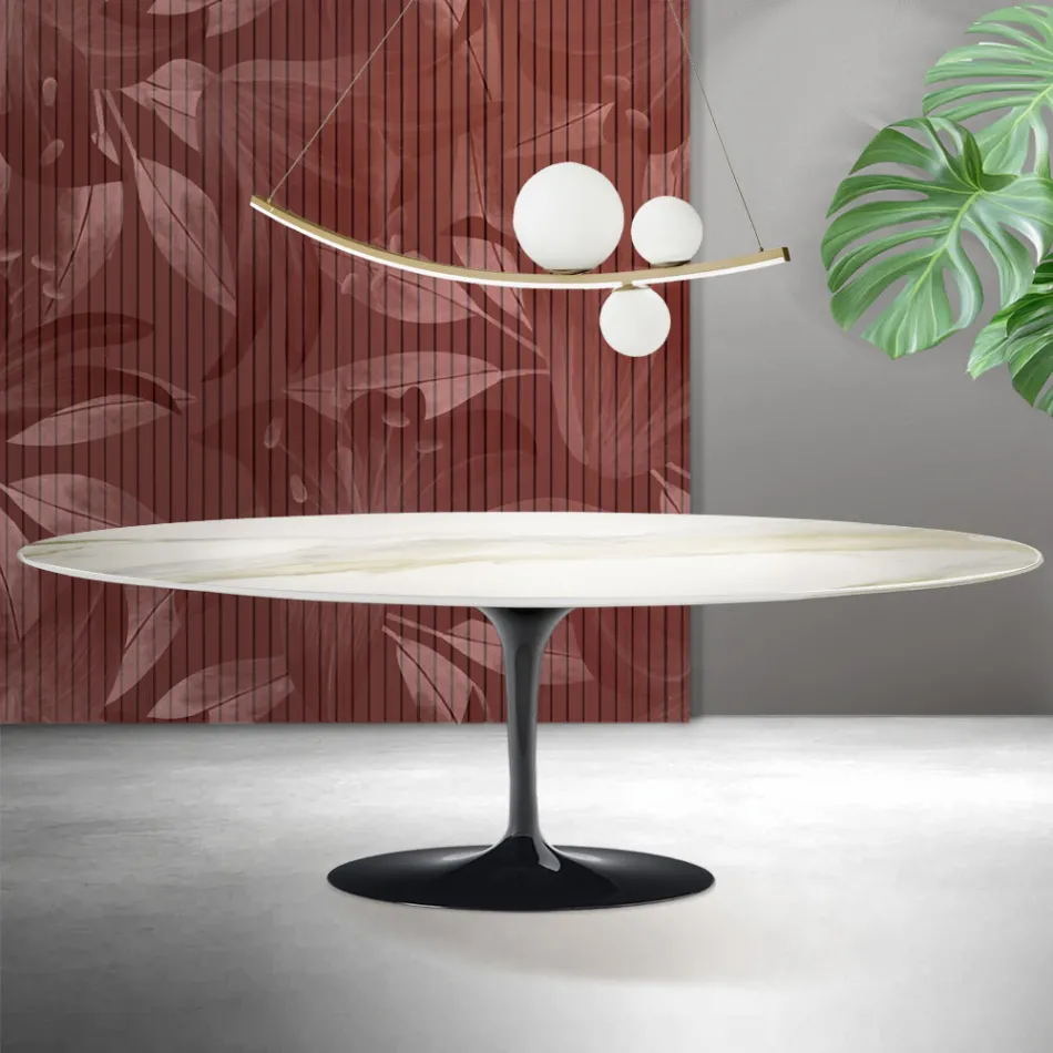 Table Tulipe Saarinen H 74 cm en céramique mate Florim Calacatta Gold - Écarlate Viadurini