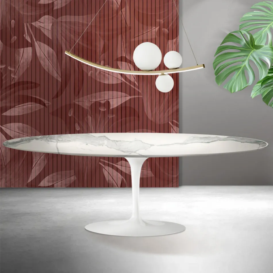 Table Tulipe Saarinen H 74 cm en Florim Statuario Ceramica Mat - Écarlate Viadurini