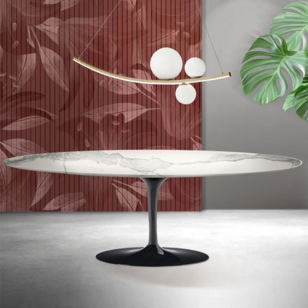 Table Tulipe Saarinen H 74 cm en Florim Statuario Ceramica Mat - Écarlate Viadurini