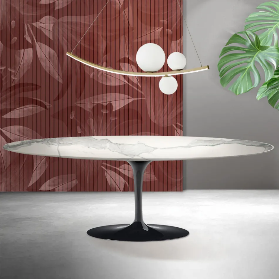 Table Tulipe Saarinen H 74 cm en Florim Statuario Ceramica Mat - Écarlate Viadurini
