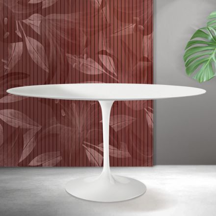 Table ronde Tulip Saarinen H 74 cm en céramique blanche Florim - Écarlate Viadurini