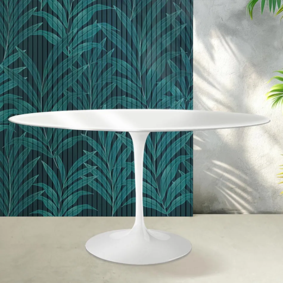 Table ronde Saarinen Tulip H 74 cm en céramique Florim blanc brillant - écarlate Viadurini