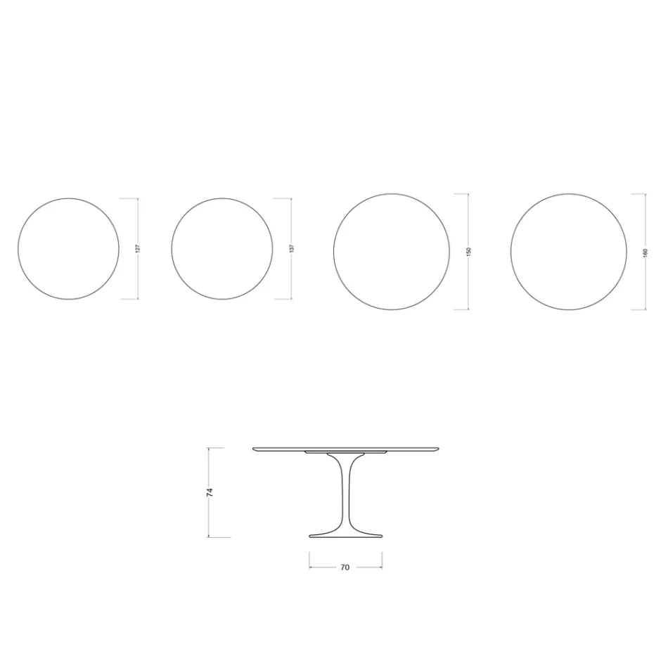 Table ronde Saarinen Tulip H 74 cm en céramique mate Florim Calacatta Gold - Écarlate Viadurini