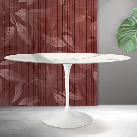 Table ronde Saarinen Tulip H 74 cm en céramique mate Florim Statuario - Écarlate Viadurini