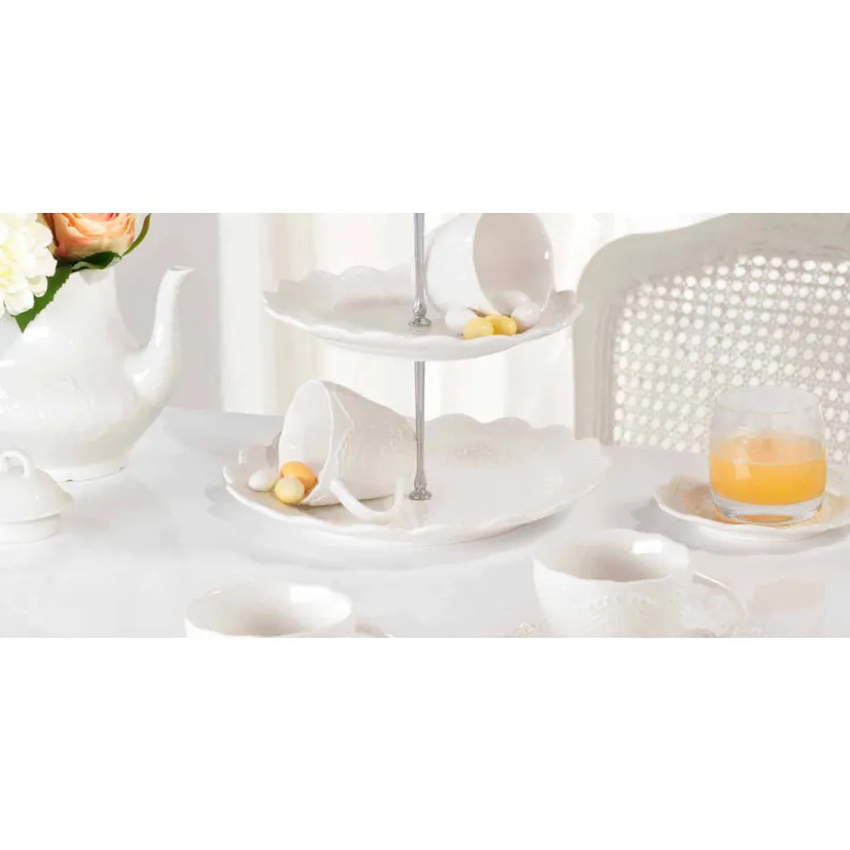 Tasses à Thé en Porcelaine Blanche Décoré de 6 Pièces Shabby Design - Rafiki Viadurini