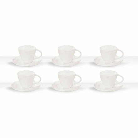 Tasses à Thé en Porcelaine Blanche Décoré de 6 Pièces Shabby Design - Rafiki Viadurini