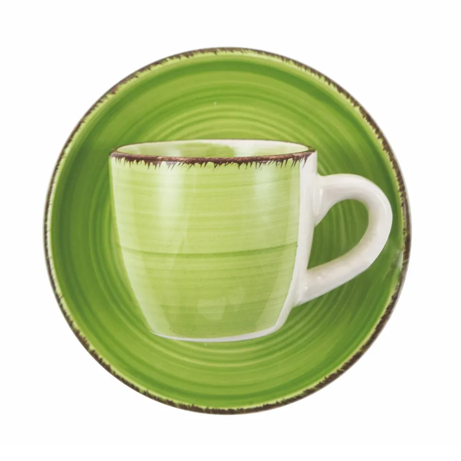 Tasses à Café avec Soucoupe en Grès Coloré Peint à la Main 12 Pcs - Abruzzes Viadurini