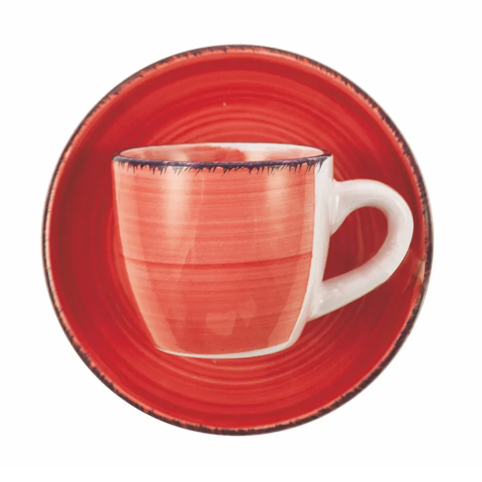 Tasses à Café avec Soucoupe en Grès Coloré Peint à la Main 12 Pcs - Abruzzes Viadurini