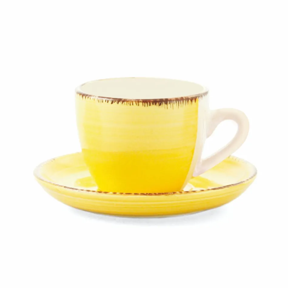 Tasses à Café avec Soucoupe en Grès Coloré Peint à la Main 12 Pcs - Abruzzes Viadurini