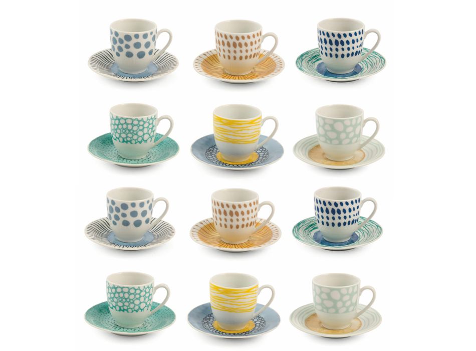 Tasses à Café avec Soucoupe en Porcelaine Colorée 12 Pièces - Toile de Fond Viadurini