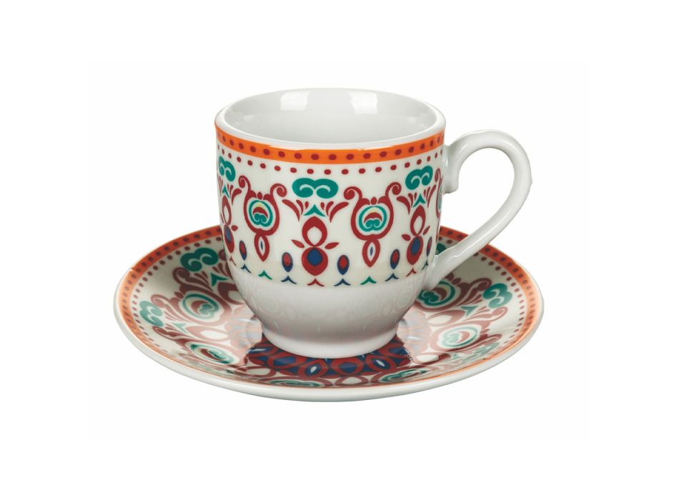 Tasses à Café et Soucoupe en Porcelaine de Couleurs Assorties 12 Pcs - Persia Viadurini