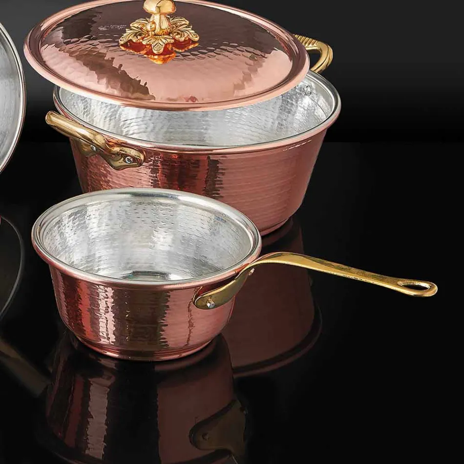 Poêle et poignée coniques en cuivre étamé à la main Made in Italy 22 cm - Mariassunta Viadurini