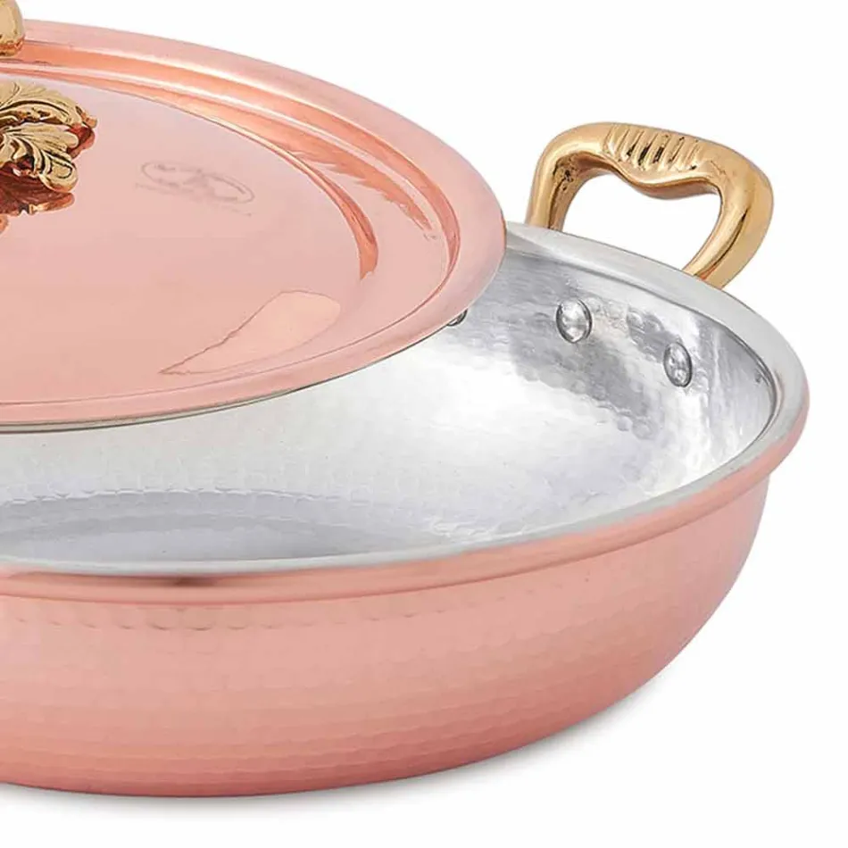 Casserole Design Rond en Cuivre Étamé avec Couvercle 20 cm - Mariastella Viadurini