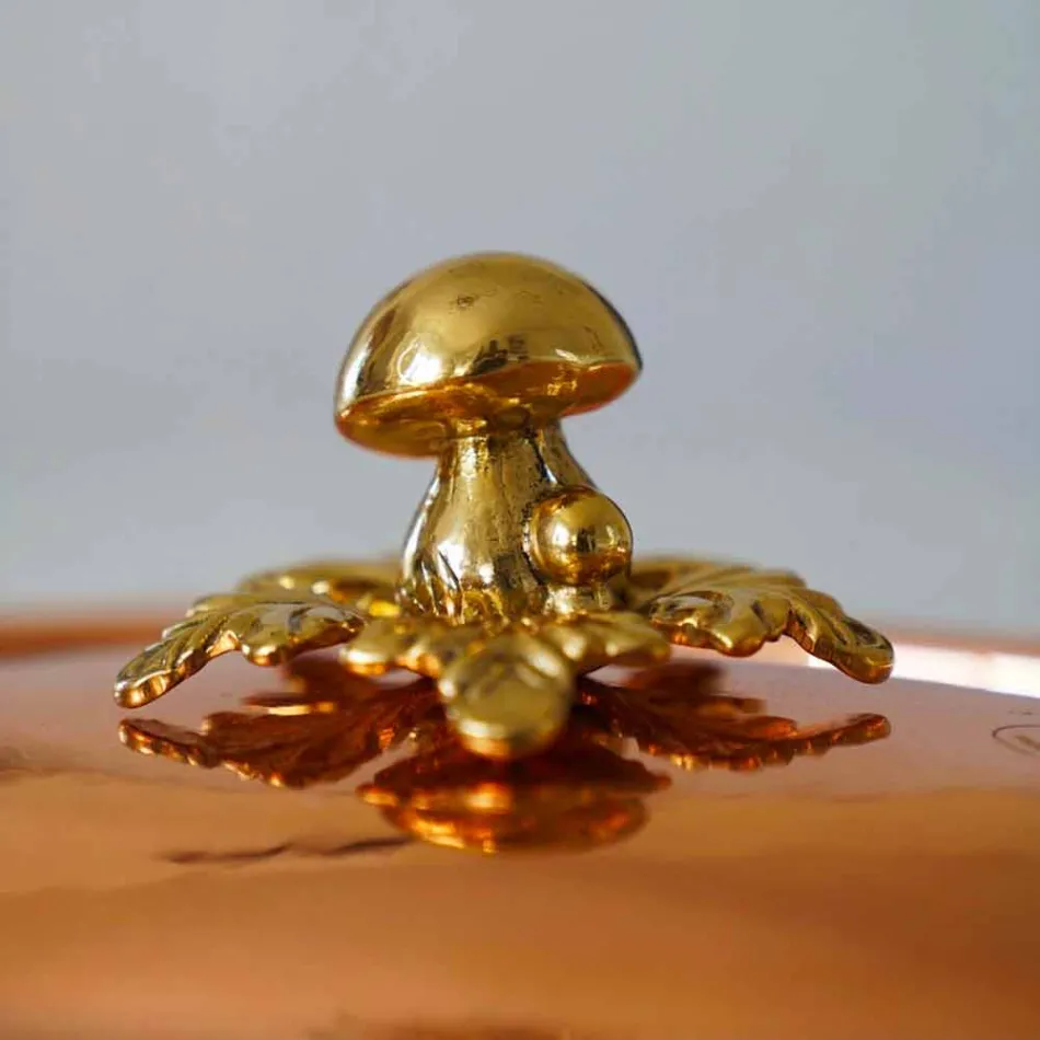 Casserole Design Rond en Cuivre Étamé avec Couvercle 20 cm - Mariastella Viadurini