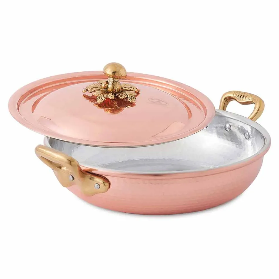 Casserole Design Rond en Cuivre Étamé avec Couvercle 20 cm - Mariastella Viadurini