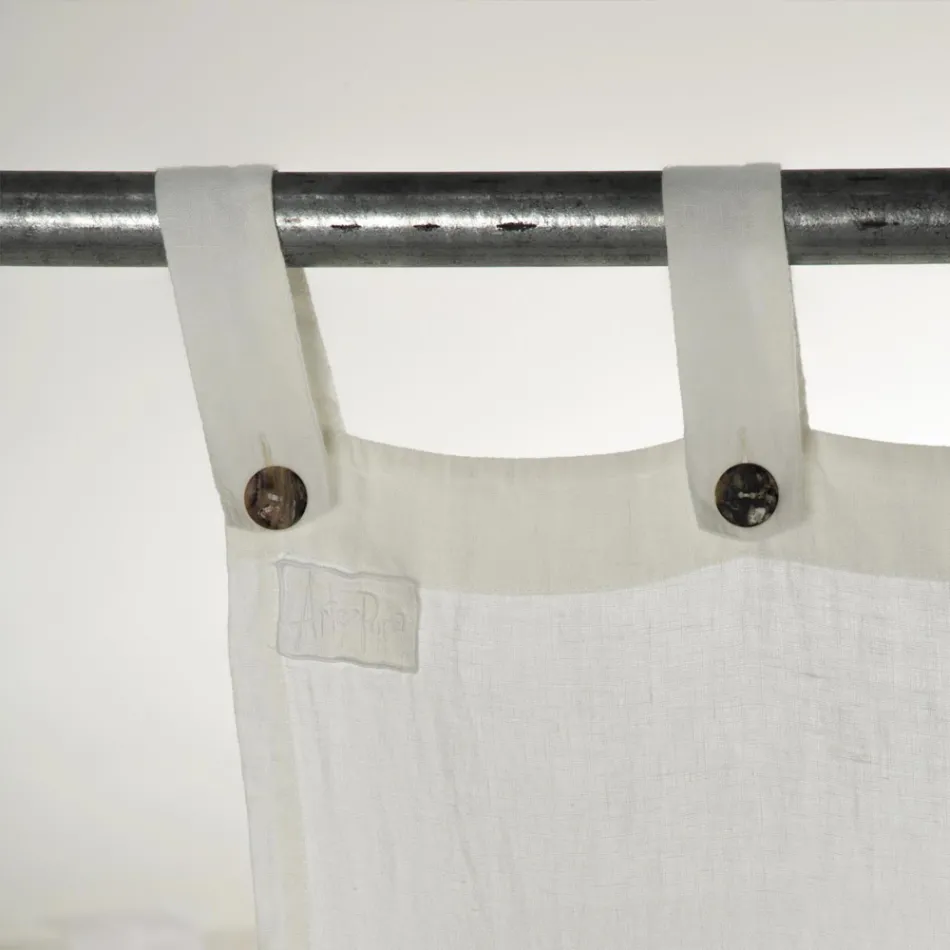 Rideau en Lin Blanc Clair avec Boutons Design de Luxe Italien - Geogeo Viadurini