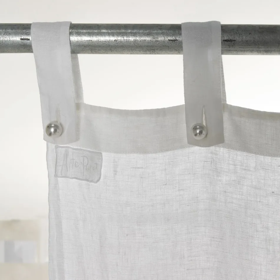 Rideau en lin blanc et clair avec un élégant motif de dentelle centrale - Geogeo Viadurini