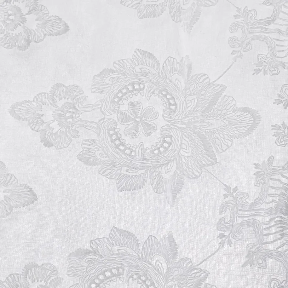 Rideau italien de luxe en lin léger avec organza et broderie blanche - Marinella Viadurini