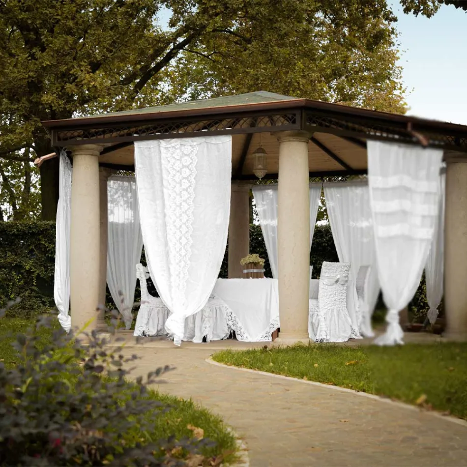 Rideau rétro en lin léger avec organza et broderie de luxe italienne - Marinella Viadurini