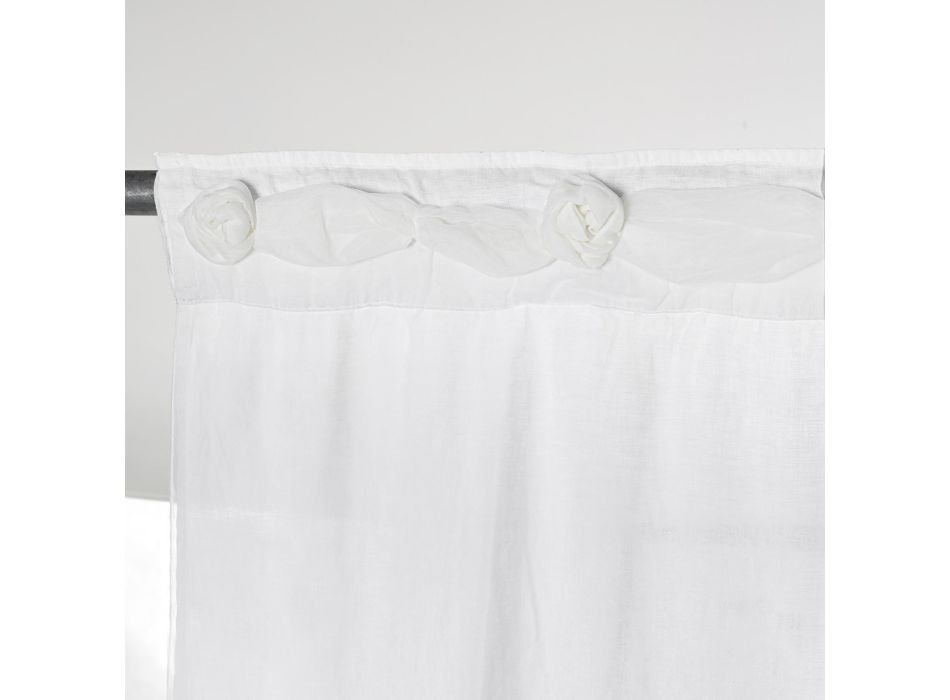 Rideau en lin blanc avec broderie organza et design shabby fabriqué en Italie - Marpessa Viadurini