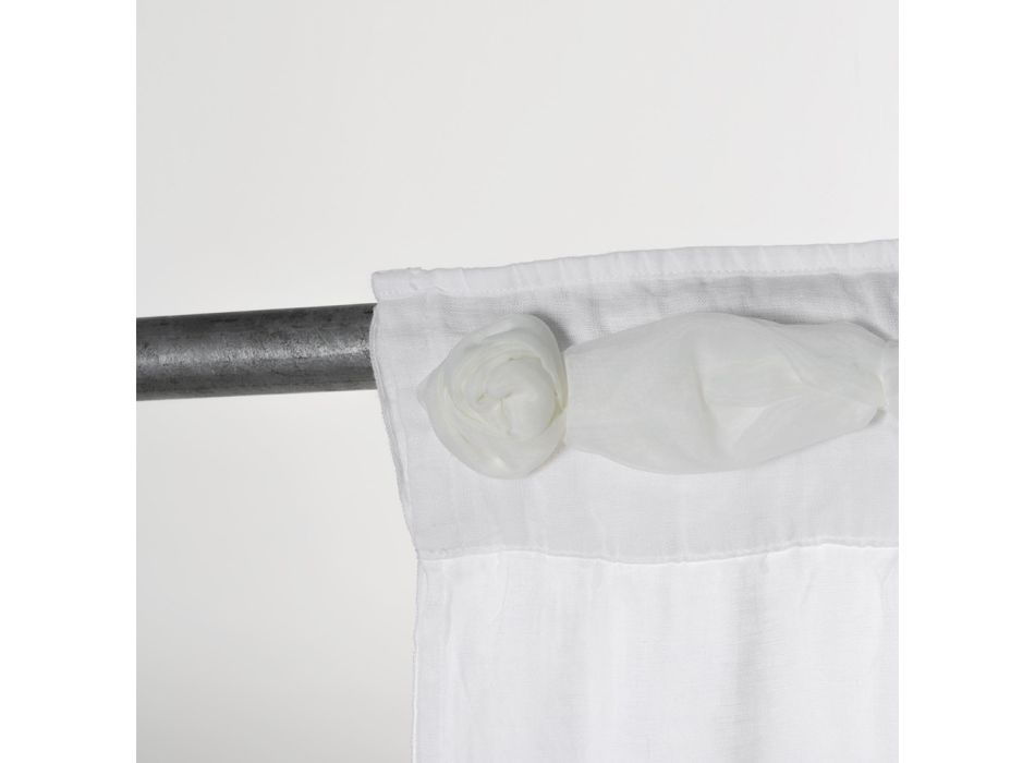 Rideau en lin blanc avec broderie organza et design shabby fabriqué en Italie - Marpessa Viadurini
