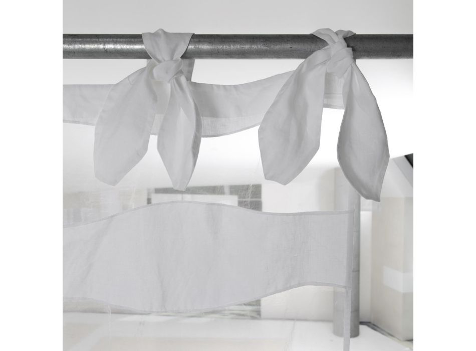Rideau en lin et organza blanc avec broderie élégante au design italien - Oceanomare Viadurini