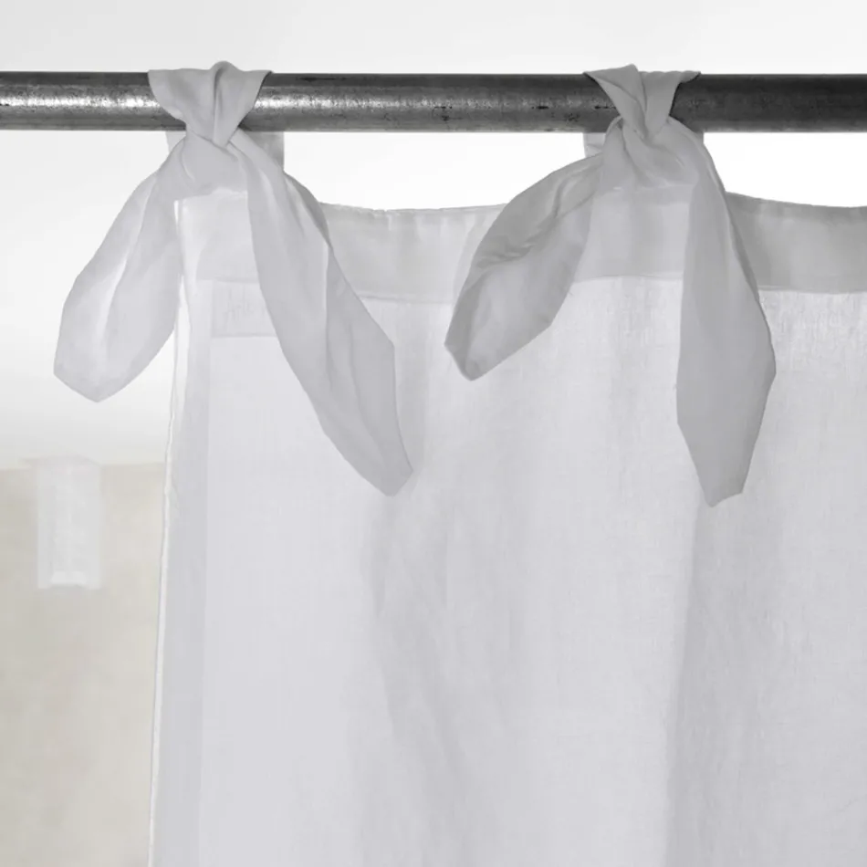 Rideau en Lin Blanc ou Rétro Clair et Organza avec Liens de Luxe - Karnak Viadurini