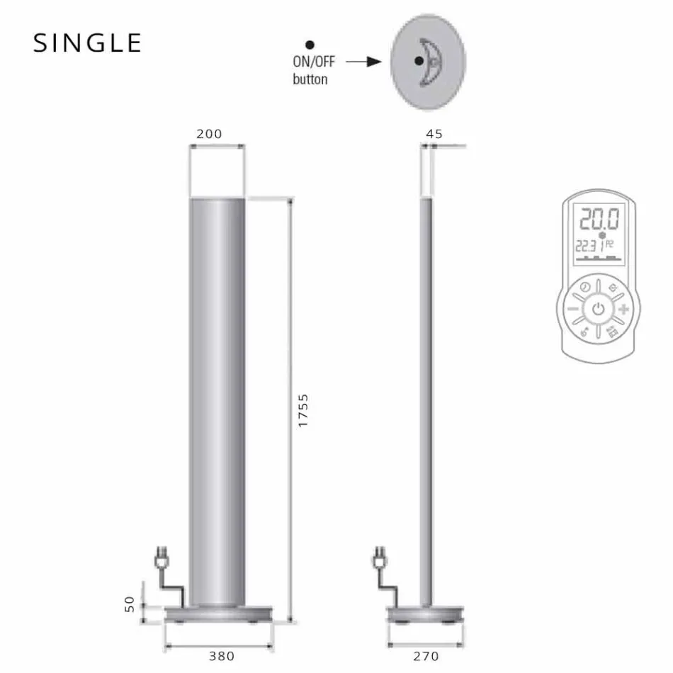 Radiateur électrique au sol avec une ou deux LED de conception à 500 W - Stilus Viadurini