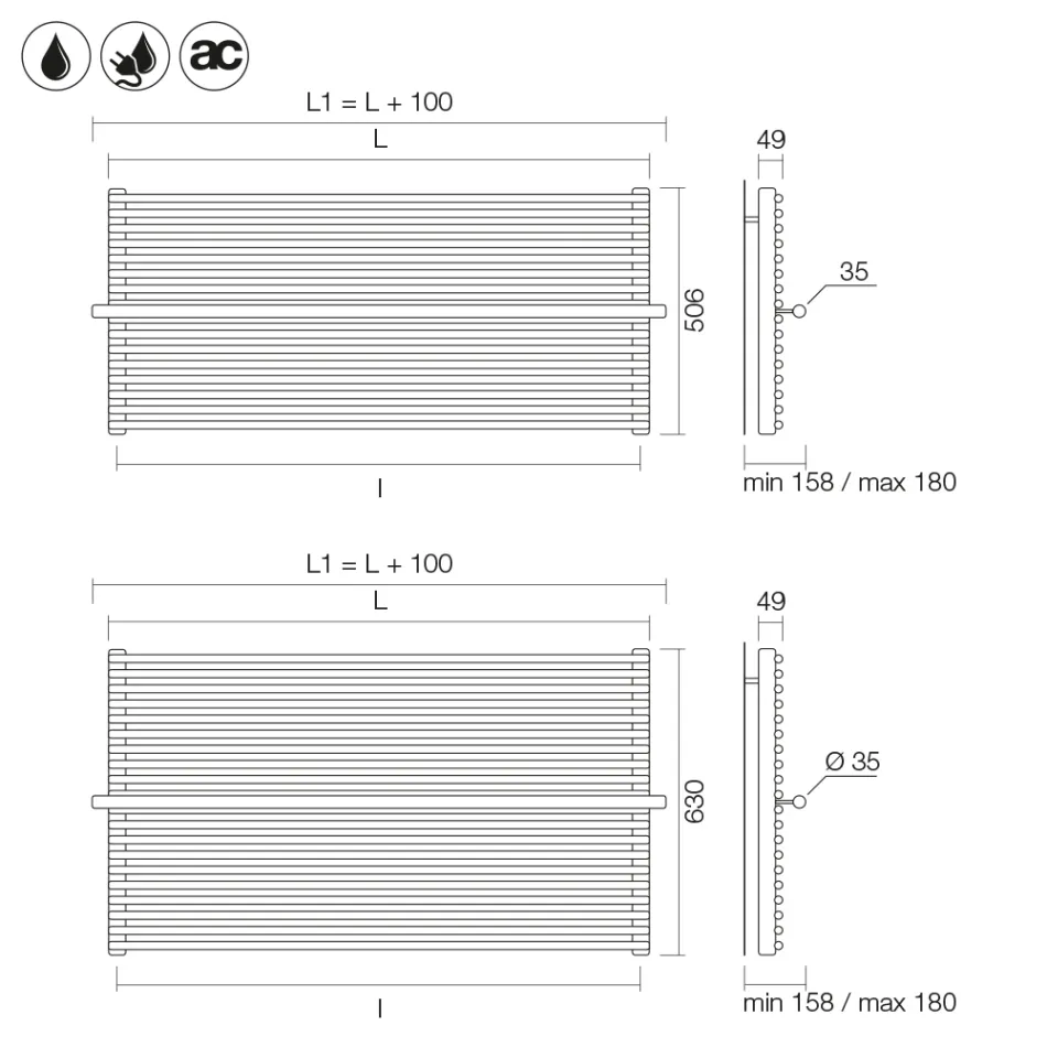 Radiateur en acier au carbone mixte beige, fabriqué en Italie - Solaris Viadurini
